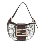 Sequin Paillettes Mini Half Moon Baguette Silver