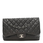 Caviar Quilted Jumbo Double Flap Grey