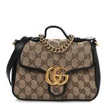 Monogram Azalea Calfskin Matelasse Diagonal Mini GG Marmont Top Handle Shoulder Bag Beige Ebony Black