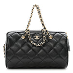 Caviar Quilted Barrel Clutch With Chain  Black