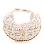 Wool Tweed Quilted Chain Around Mini Pouch Ecru Khaki Gold Red