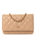 Caviar Quilted Wallet on Chain WOC Beige