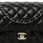 Lambskin Quilted Medium Double Flap Black