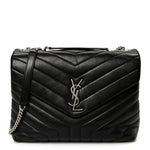 Calfskin Y Quilted Monogram Medium Loulou Chain Satchel Black