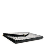 Calfskin Crocodile Embossed Croc Illusion Clutch With Chain  Black