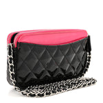 Patent Quilted Small Clutch With Chain Pink Black