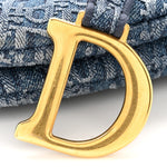 Oblique Embroidered Saddle Bag Denim Blue