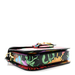 X KEN SCOTT New Shangai Calfskin Jenny Floral Print Horsebit 1955 Shoulder Bag Black Pink