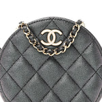 Iridescent Caviar Quilted Round Clutch With Chain Black