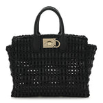 Raffia Calfskin The Studio Box Tote Black
