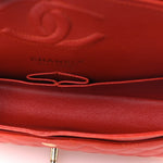 Caviar Quilted Medium Double Flap Light Red