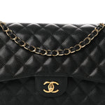 Caviar Quilted Jumbo Double Flap Black