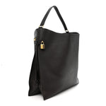 Pebbled Calfskin Large Alix Padlock Zip Hobo Bag Dark Brown