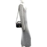 Metallic Mirror Calfskin Mini Top Handle Clutch With Chain  Black