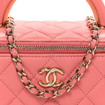 Lambskin Quilted Small Charming Top Handle Vanity Case With Chain Pink