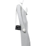 Tweed Quilted Mini Clutch With Chain  Black White