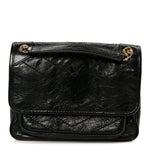 Crinkled Calfskin Matelasse Monogram Baby Niki Chain Satchel Black