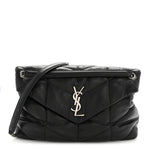 Lambskin Quilted Medium Loulou Puffer Monogram Chain Satchel Black
