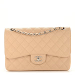 Caviar Quilted Jumbo Double Flap Beige Clair