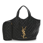 Lambskin Quilted Maxi Icare Shopping Tote Black