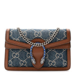 New Denim GG Monogram Dollar Calfskin Enamel Super Mini Dionysus Shoulder Bag Blue Tea Cuir Epilog Electric Blue