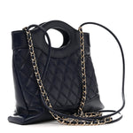 Shiny Crumpled Calfskin Quilted Mini 31 Shopping Bag Navy Blue