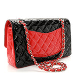 Patent Calfskin Quilted Bi-Color Medium Double Flap Black Red