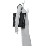 Patent Calfskin Crocodile Embossed Spikes Zipped Cabata Tote Black
