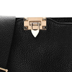 Pebbled Calfskin Mini Rockstud Flip-Lock Messenger Bag Black