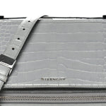 Calfskin Crocodile Embossed Medium Pandora Box Crossbody Bag Grey