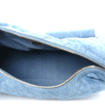 Washed Denim Quilted Large Trendy Pockets Hobo Blue