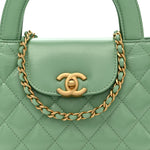 Shiny Aged Calfskin Quilted Nano Kelly Shopper Light Green