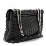 Calfskin Y Quilted Monogram Large Loulou Chain Satchel Black