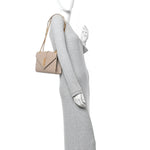 Grain De Poudre Textured Mixed Matelasse Medium Triquilt Monogram Satchel Dark Beige
