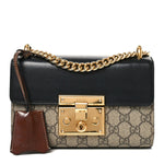 GG Supreme Monogram Calfskin Small Padlock Shoulder Bag Beige Black Cuir