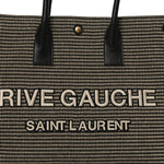 Embroidered Cotton Linen Rive Gauche Noe Tote Black Beige