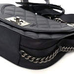 Shiny Goatskin Quilted Small Double Chained Messenger Flap Black