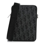 Calfskin Oblique Galaxy Perforated World Tour Messenger Pouch Black