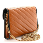 Vintage Effect Calfskin Matelasse Diagonal Torchon GG Marmont Chain Wallet Cognac