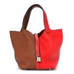 Taurillon Clemence Casaque Picotin Lock 22 MM Gold Rouge De Coeur