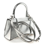 Metallic Textured Calfskin Hourglass Top Handle Bag XS Silver