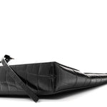 Calfskin Crocodile Embossed Large Cut Out Shoulder Bag Black