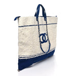 Mixed Fibers Lambskin Venise Biarritz Maxi Tote Blue White