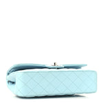 Lambskin Quilted Medium Double Flap Light Blue