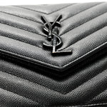 Grain De Poudre Matelasse Chevron Monogram Monochrome Envelope Chain Wallet Black