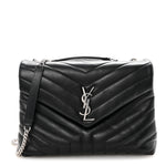 Calfskin Y Quilted Monogram Medium Loulou Chain Satchel Black