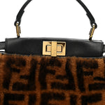 Shearling Nappa Macro FF 1974 Mini Peekaboo Iconic Satchel Tobacco Black