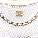 Mesh Shiny Lambskin Chain Hobo White