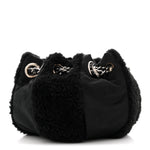 Fur Satin Drawstring Tassel Sac Cordon Shoulder Bag Black