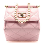Lambskin Quilted Pearl Pyramid Clutch With Chain Pink